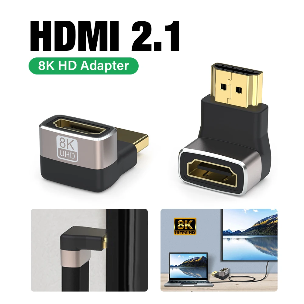 HDMI Cable Adapter 90 Degree Right Angle 2.1 8K@60Hz Male to Female for Laptop Projector