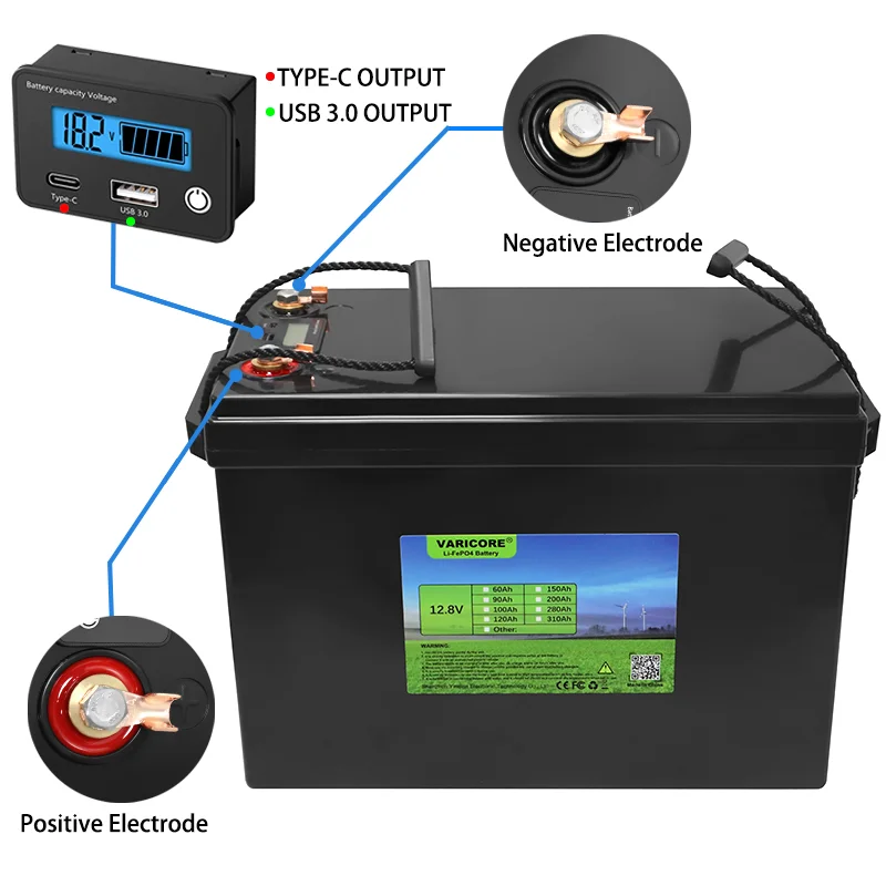 New 12.8V/12v 200Ah 4s LiFePO4 battery USB3.0 Type-C Output For RV Campers Golf Cart Off-Road Off-grid Solar batteries Duty-free