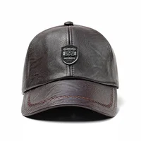 2024 New Style Men Cowhide Hat Winter Warm Outdoor Protect Ear Real Leather Adjustable Baseball Cap Men Real Cowhide Leather Cap 1