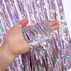 Rainbow Foil Fringe Curtain for Celebrations and Events Decor (RGB pink)