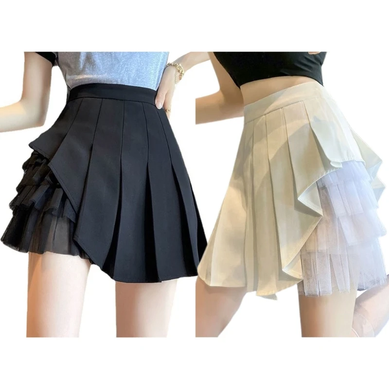 

Vintage Stitching Lace Half Skirts Summer Woman Ladies High Waist Skirt Elastic Waist Midi Skirt for Taking Photo