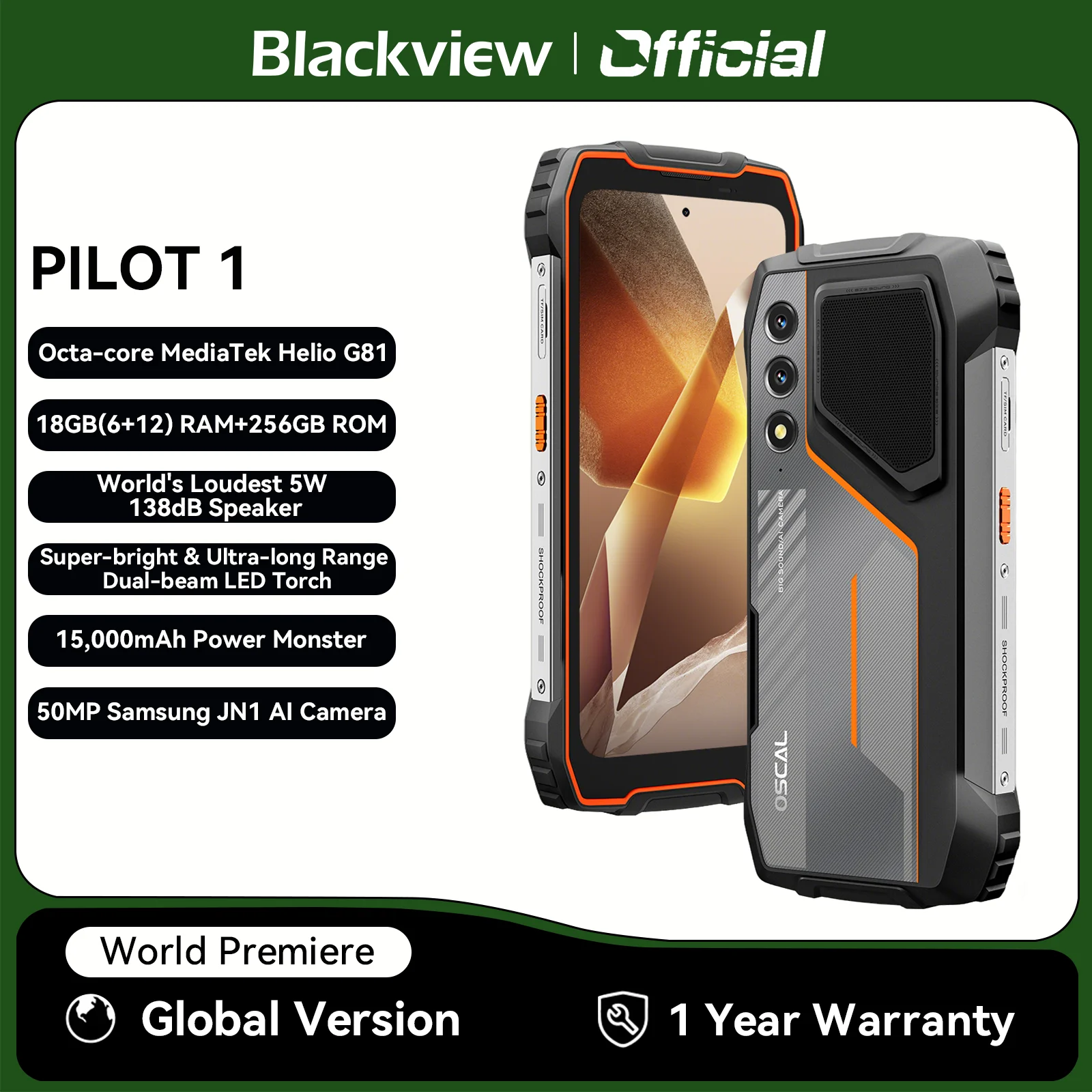 Blackview OSCAL PILOT 1 Rugged Phone, 6GB+ 256GB ,Helio G81