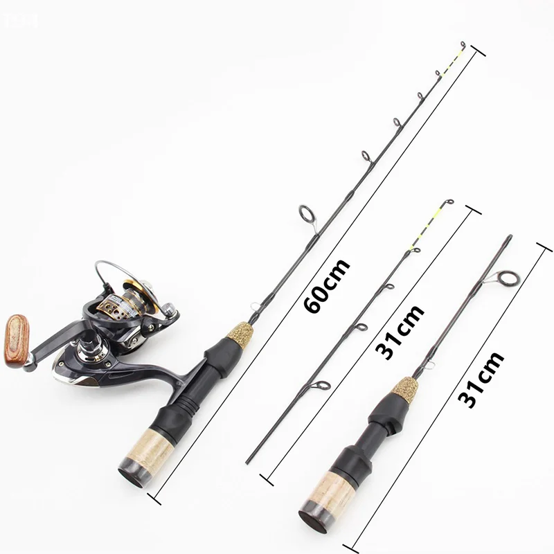 Canne pêche glace portable 60cm 2 scions carbone légère rivière poignée confortable