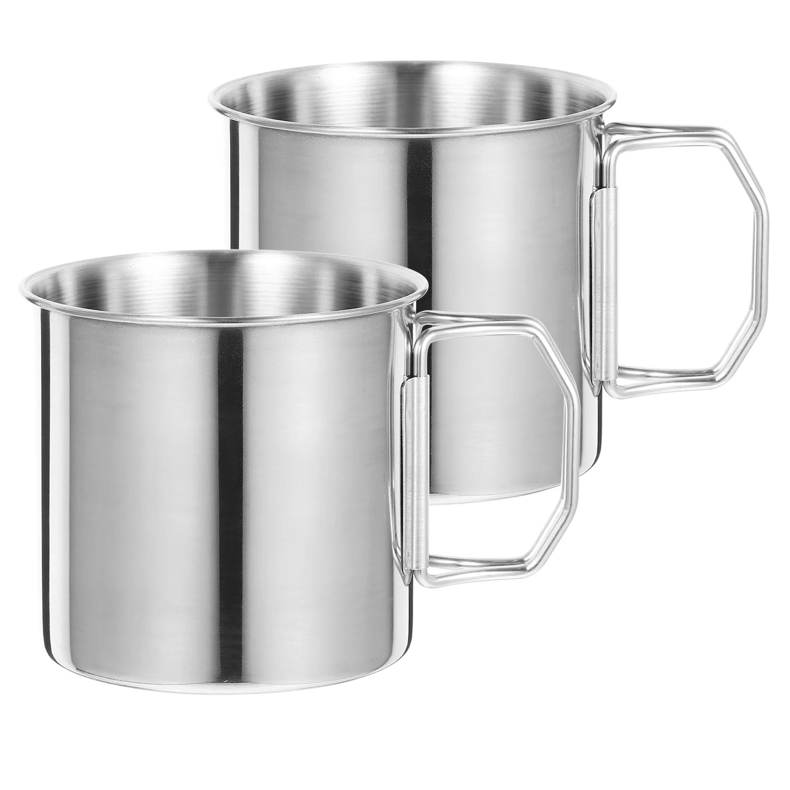 

2 Pcs Stainless Camping Mug Portable Water Mugs Convenient Cup Drinking with Folding Handle Metal Cups 304 Steel