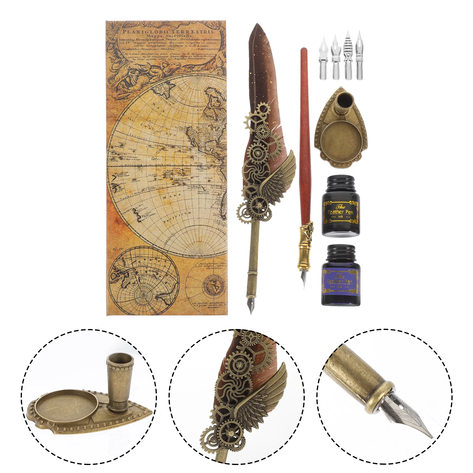

Ink Dip Pen Set Retro Quill Plume Fountain Calligraphy Practical Nibbed Kit Creative Student