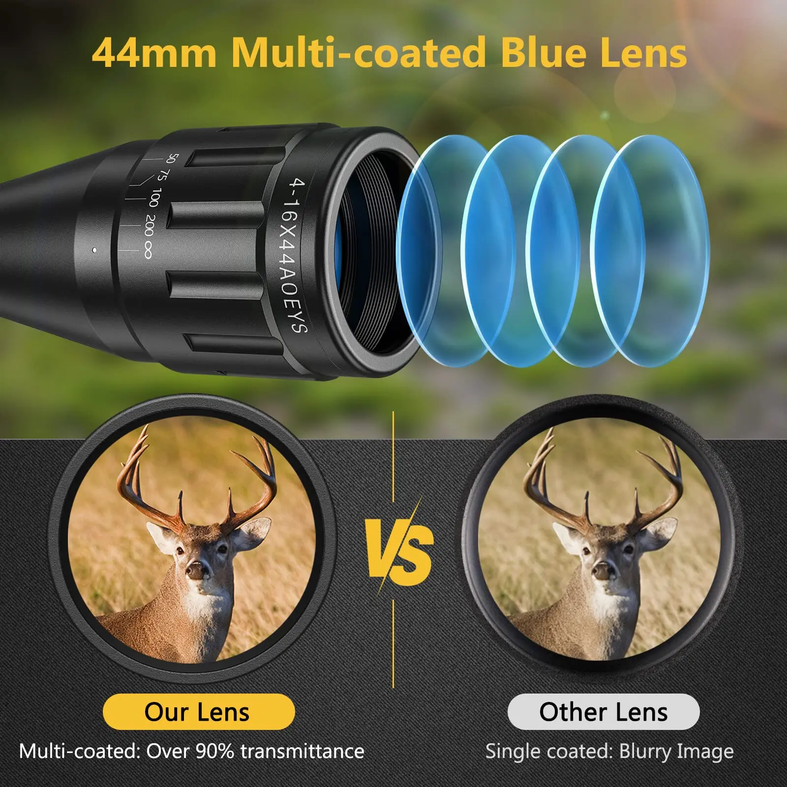 Rifle 4-16x44 Scope Red and Green Illuminated Scope With Locking Turret Sunshade and Mount Included CVLIFE
