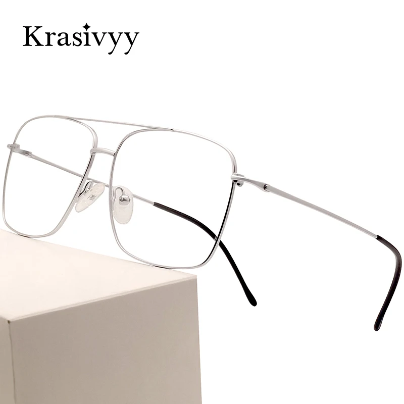 

Krasivyy Pure Titanium Glasses Frame Men Ultralight Pilot Square Prescription Eyewear Women Full-Rim Myopia Optical Eyeglasses