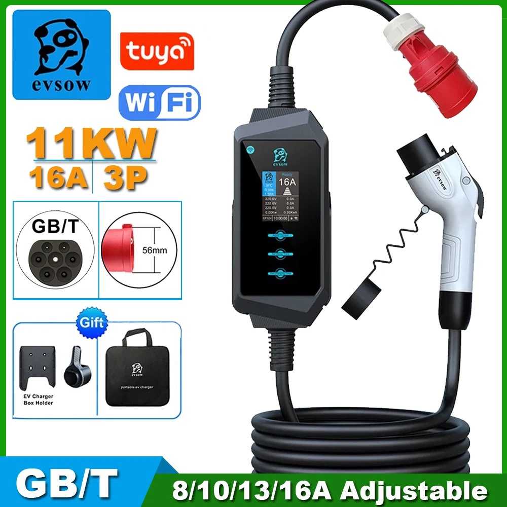 

evsow Tuya WIFI EV Charger GBT 11KW 16A Portable Electric Car Charger 3 Phase EV Charging Cable GBT EV Charger Station Wallbox