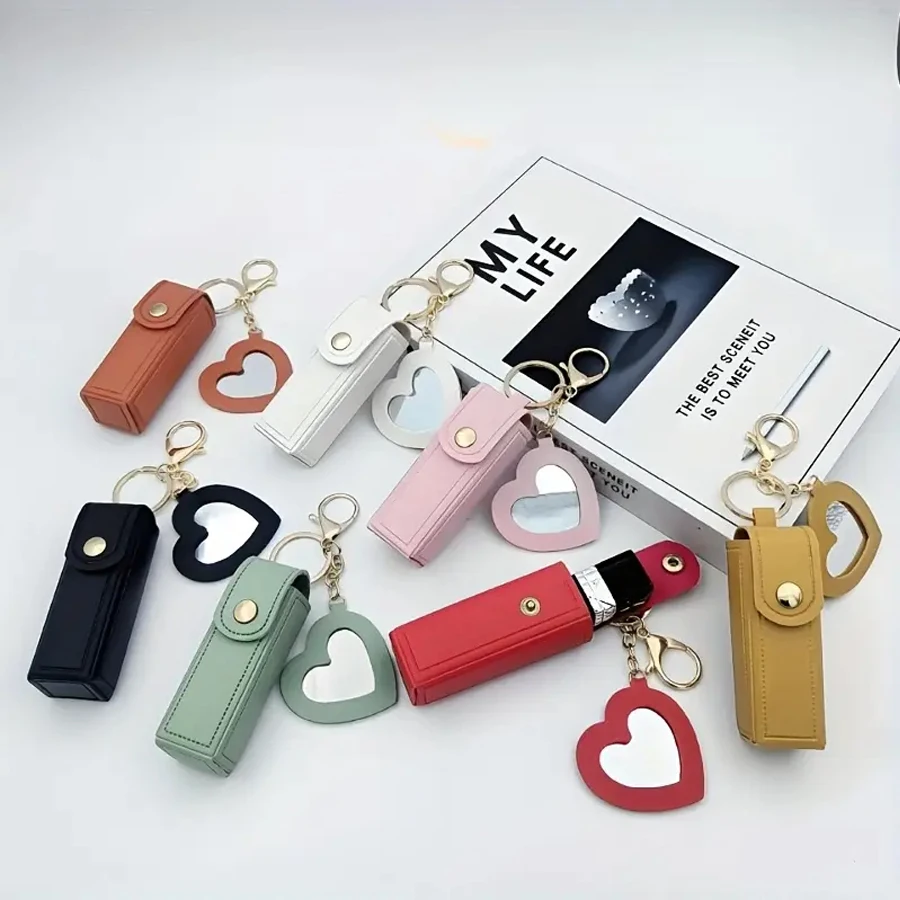 Heart-shaped Mirror Portable Mini Lipstick Bag