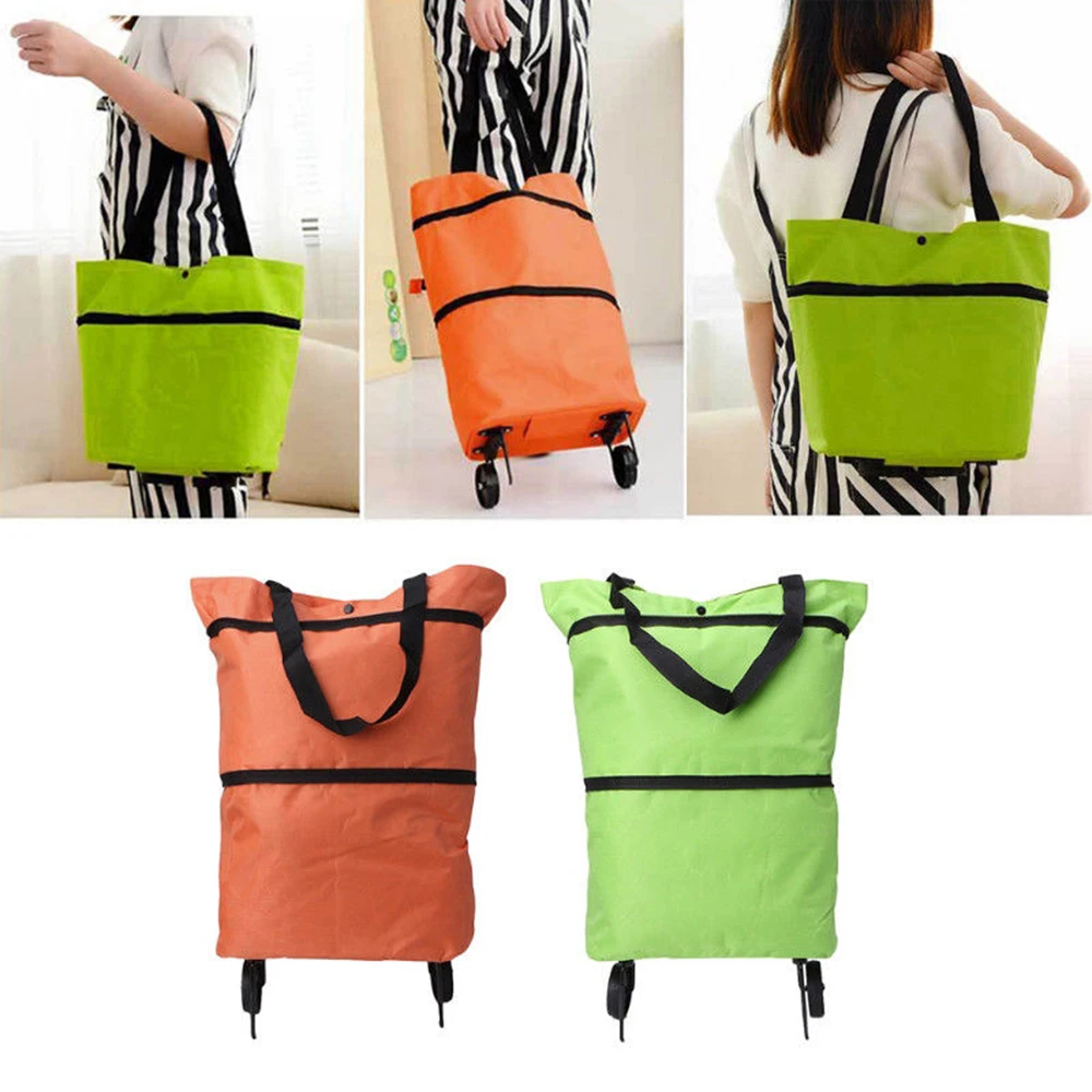 

Folding Shopping Pull Cart Trolley Bag With Wheels Foldable Shopping Bags Reusable Grocery Bags Food Organizer Vegetables Bag