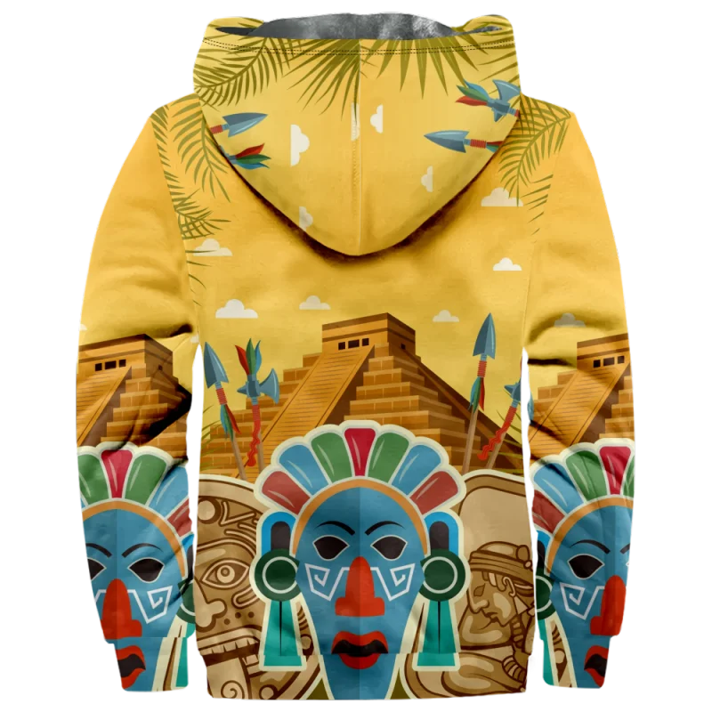 New Creative Cotton Coat Hooded Sweater Casual Print Men's Fur Loop Arctic Velvet Zipper Patch Pocket Hooded Sweater a51