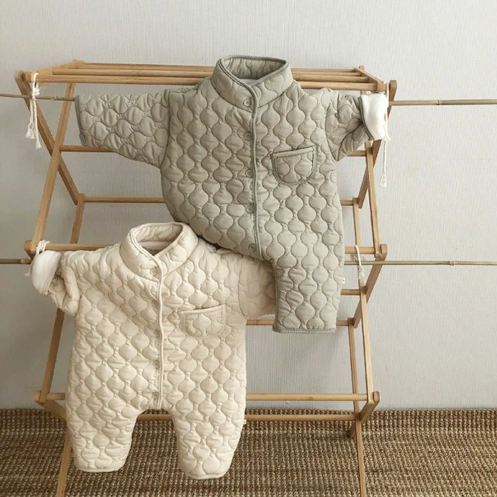 

Winter Thicken Warm Baby Romper Cotton Fashion Boys Plus Velvet Jumpsuit Retro Girls Down Jacket Onesie Clothes