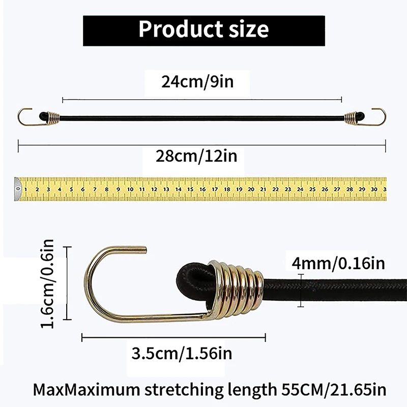 30cm Heavy Duty Luggage Straps Rope Hooks Elastic Bungee Cord for Outdoor