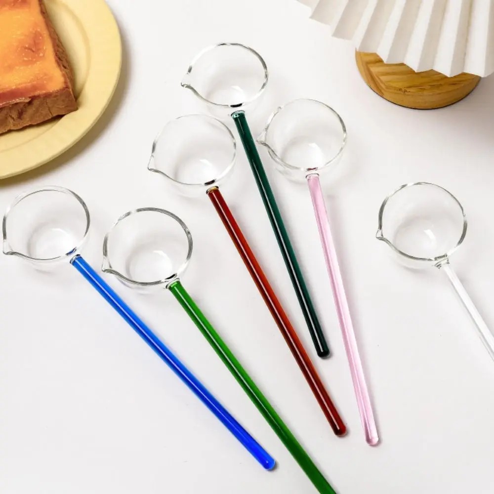 Borosilicate Glass Spoon Colored Long Handle Heat Resistant Deep Sauce Soup Spoon Heated Directly Home Kitchen glass spoon
