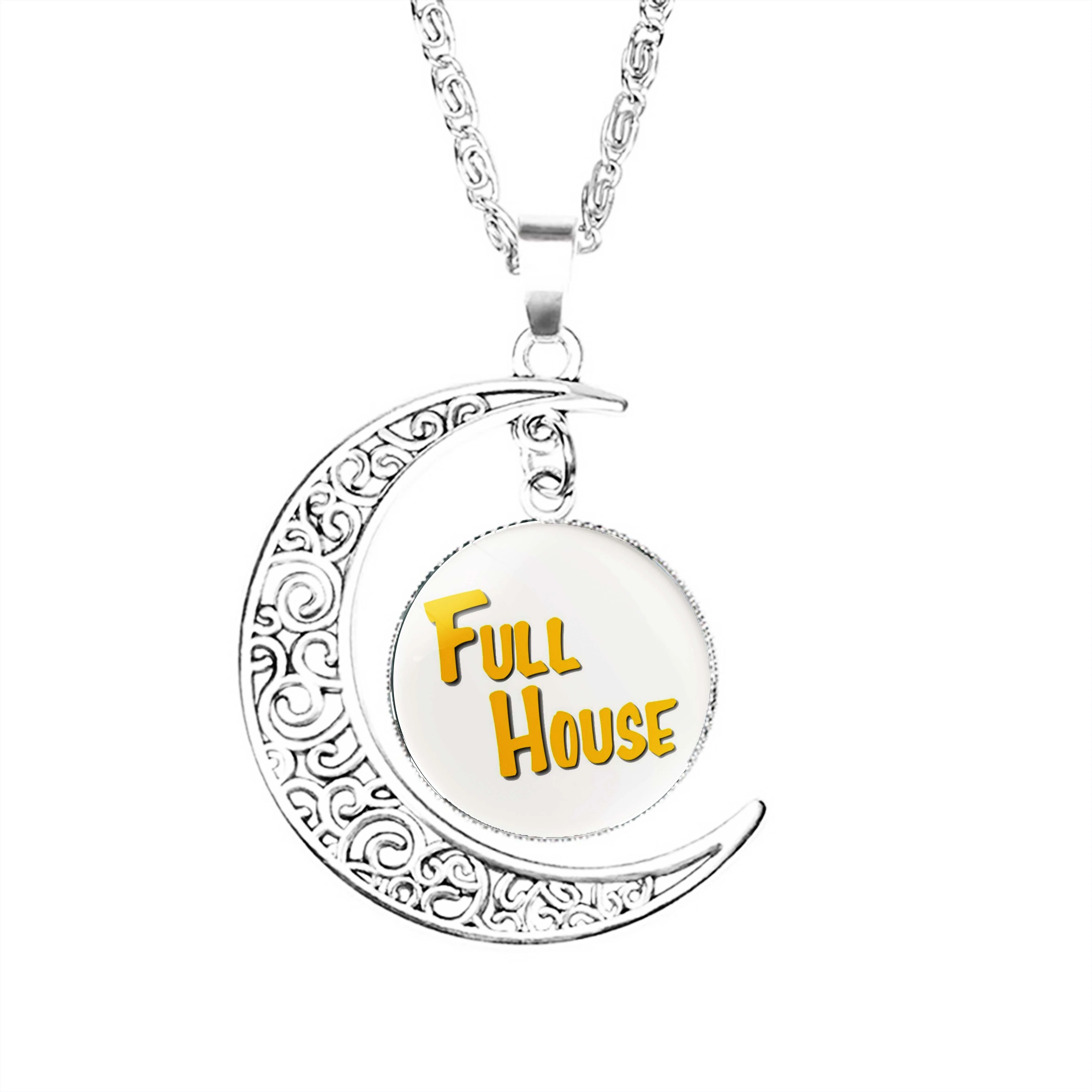 

Full House Moon Necklace Stainless Steel Charm Dome Jewelry Fashion Chain Accessories Party Jewelry Pendant Boy Crescent Lady
