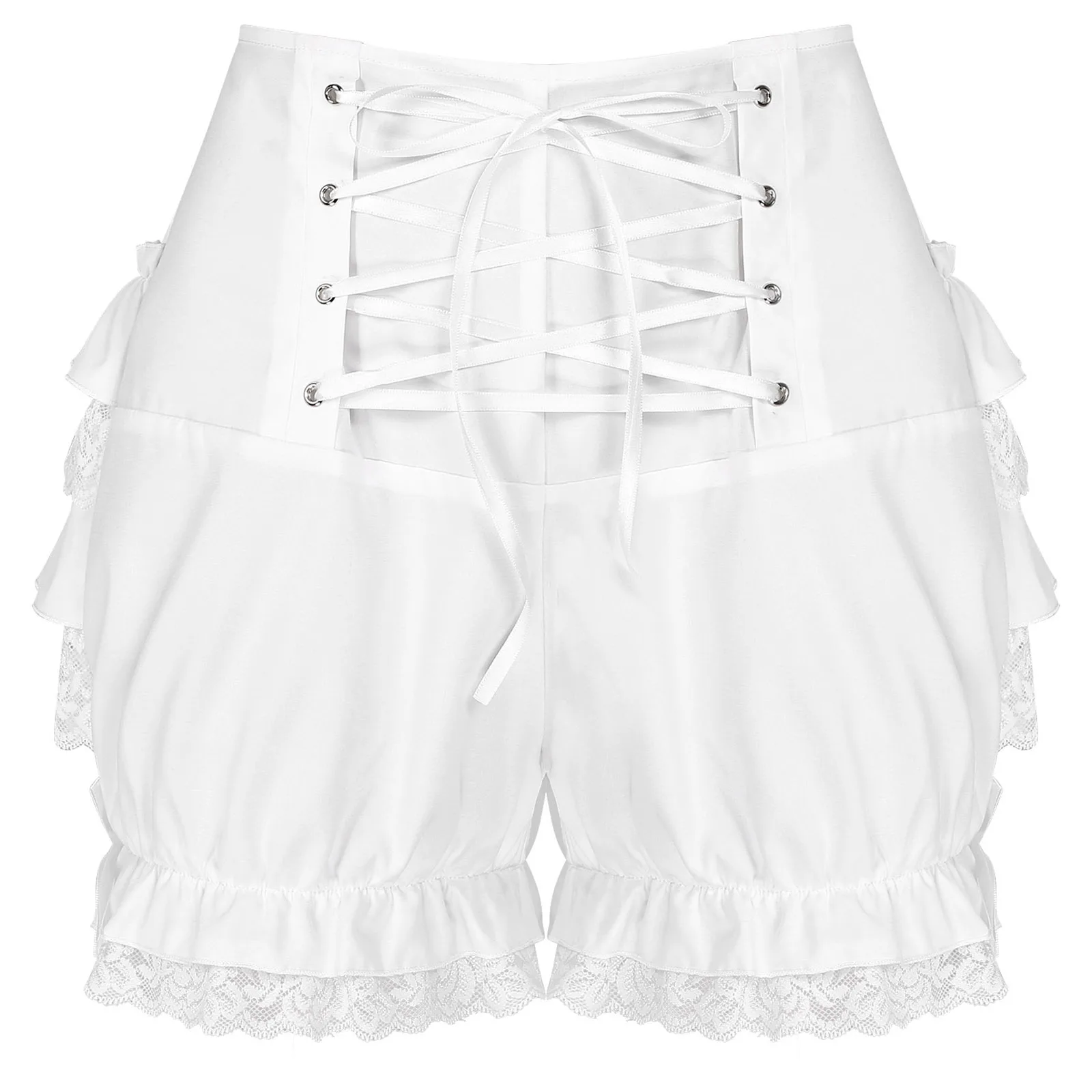 thumbnail image 1 of Pantalones cortos con cordones y volantes para mujer, traje de juego de rol de sirvienta Lolita, bombachos con ribete de encaje y volantes escalonados, pantalones cortos de seguridad, 1 of 5