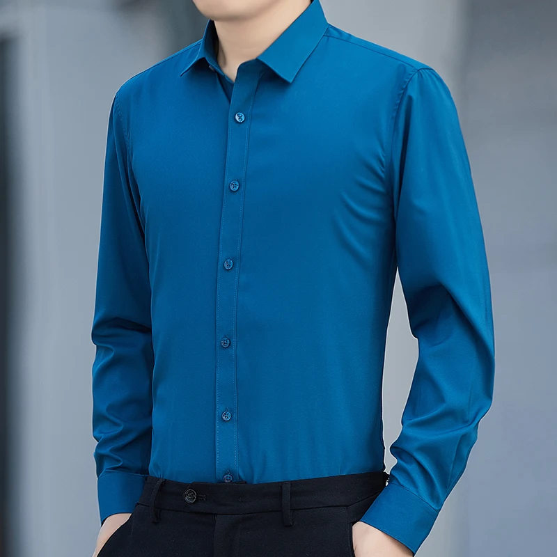 Men's long-sleeved micro-elastic shirt spring slim-fit business career formal dress Korean version of the trend white shirt on