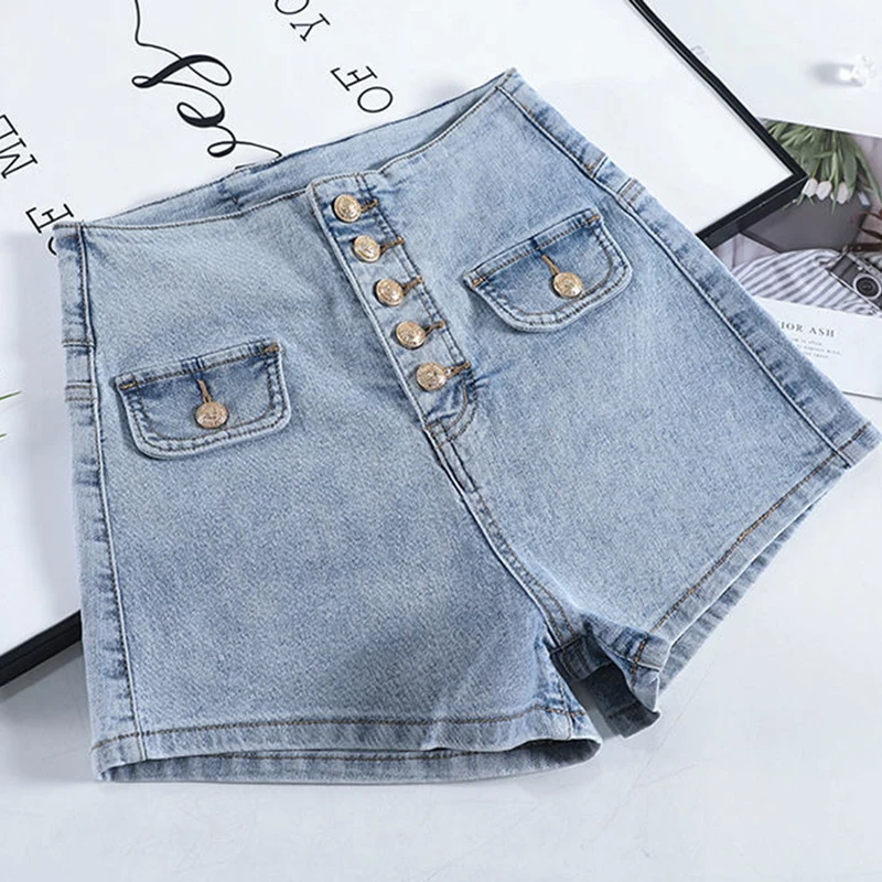 Ultra-high waist single-breasted denim shorts women's summer 2022 new retro Korean elastic thin hot pants women