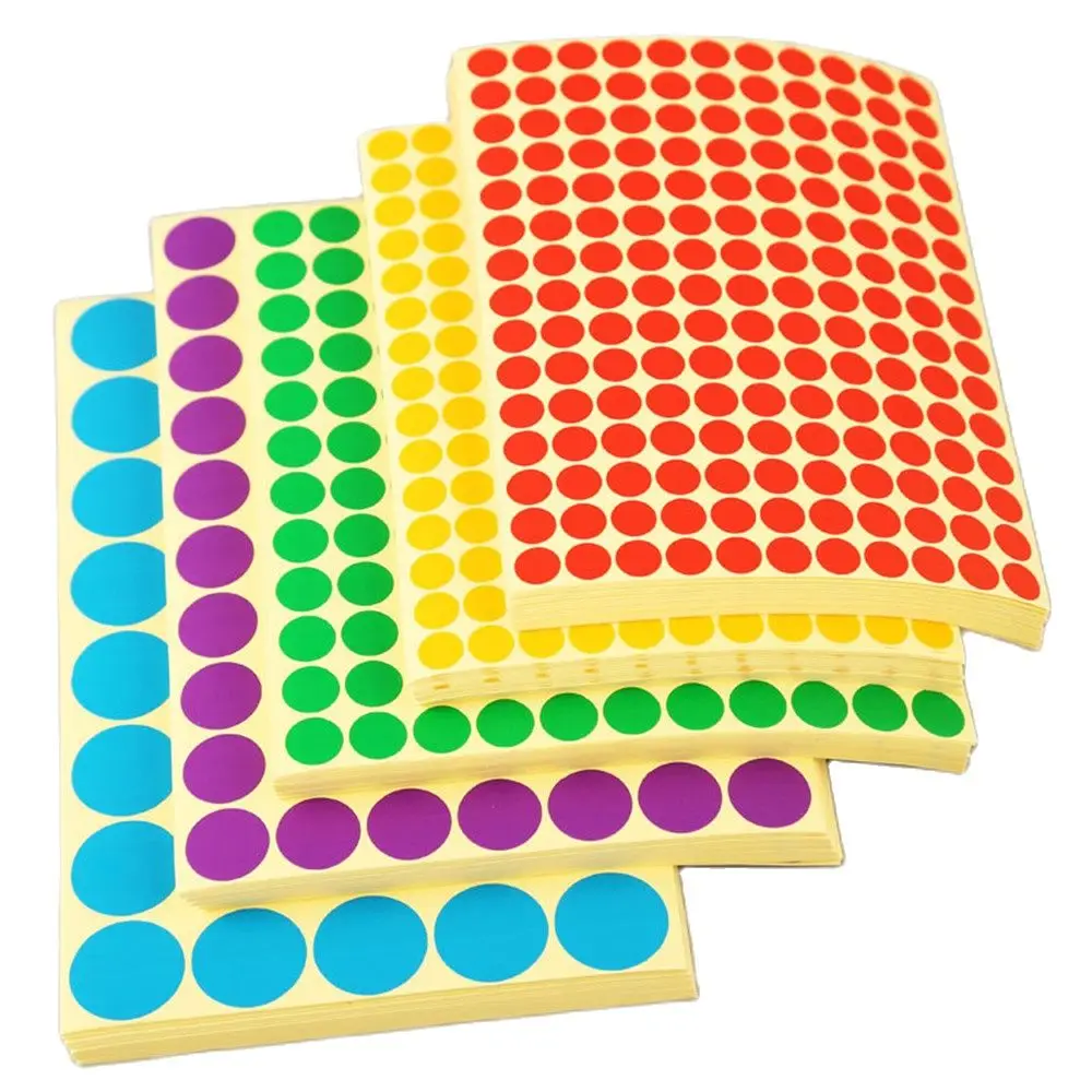 Colorful Round Dot Stickers - 10mm, 2475 Count, 15 Sheets