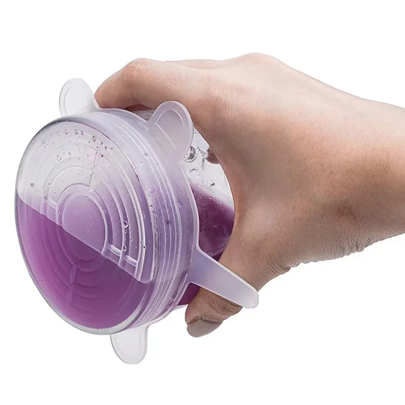 6-pieces set Food Grade Silicone Fresh-keeping Lids Food Sealing Cover Reusable Heat-resistant Lid Kitchen Accessories