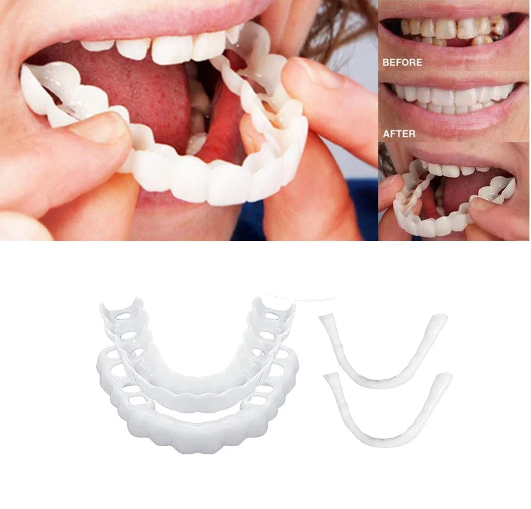 

Latest Snap on Smile Dental Upper Lower Fake Teeth Cover Perfect Bright Veneers Comfort Fit Flex Dentures Braces Whitening