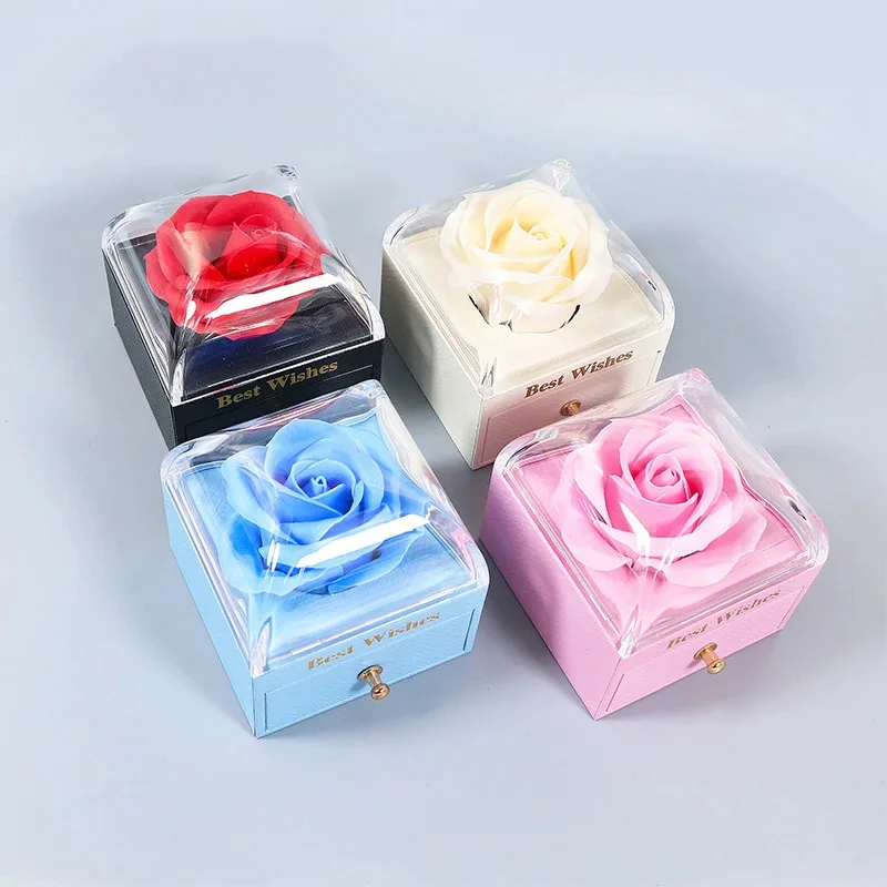 Róża kwiat szuflady pudełko na biżuterię kolczyki pierścionek pojemnik na naszyjniki prezent na walentynki pudełko romantyczna biżuteria pudełeczko Joyero