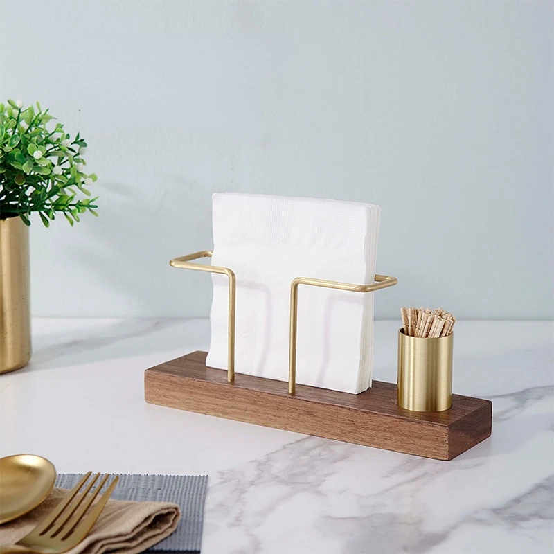 

Desktop Organizer Tableware Supplies Wood Tissue Paper Holder Napkin Holder Brass Tissue Box StorageToothpick Box