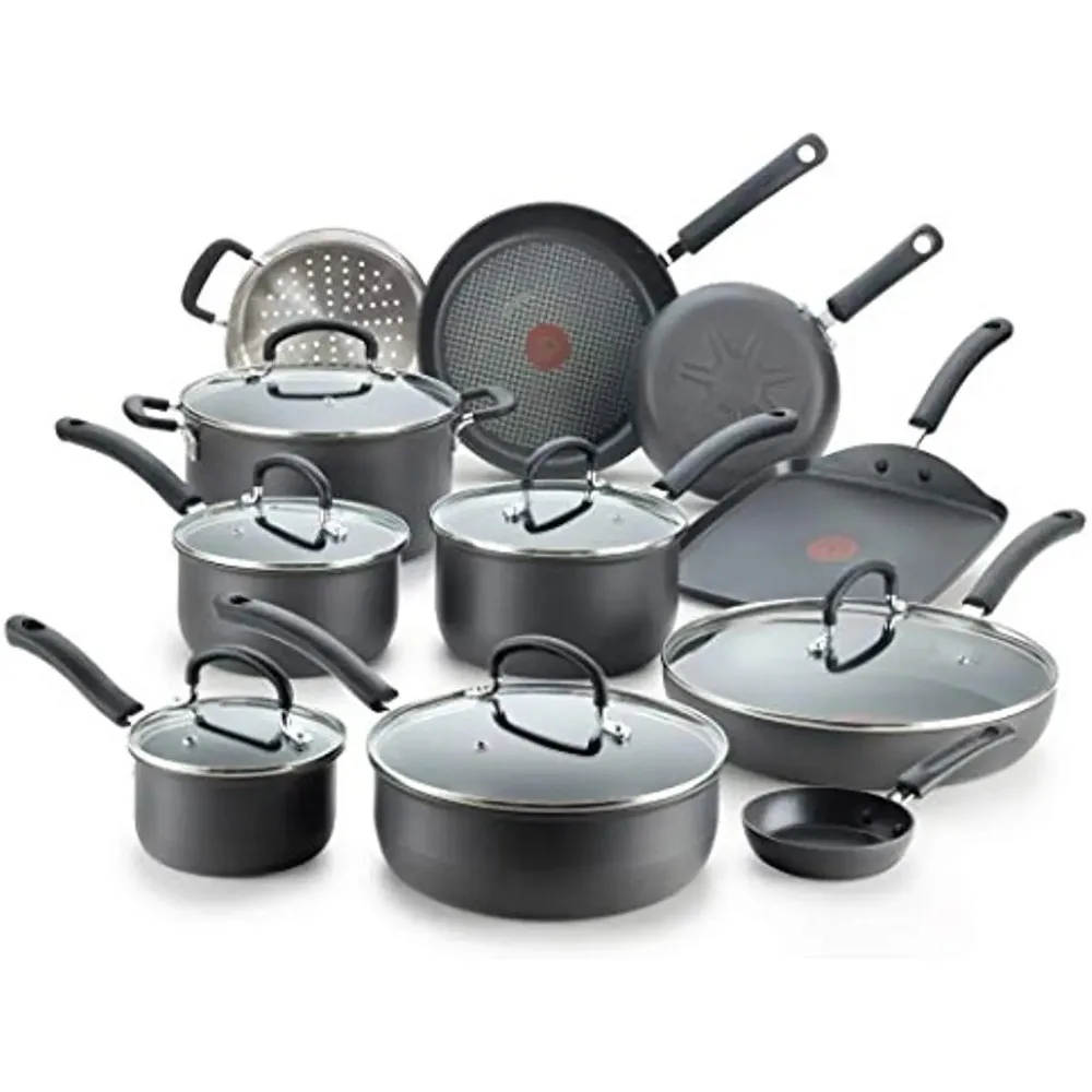 

T-fal Ultimate Hard Anodized Nonstick Cookware Set 17 Piece Pots and Pans, Dishwasher Safe Black