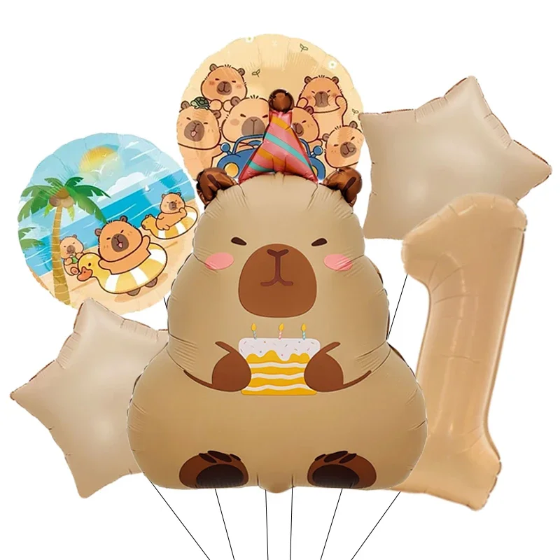 6 Stück Karamell Schokoladenfolie 32 Zoll Nummer Capybara Thema Ballon Tier Geburtstag Party Set Babyparty Globos – Detail 12