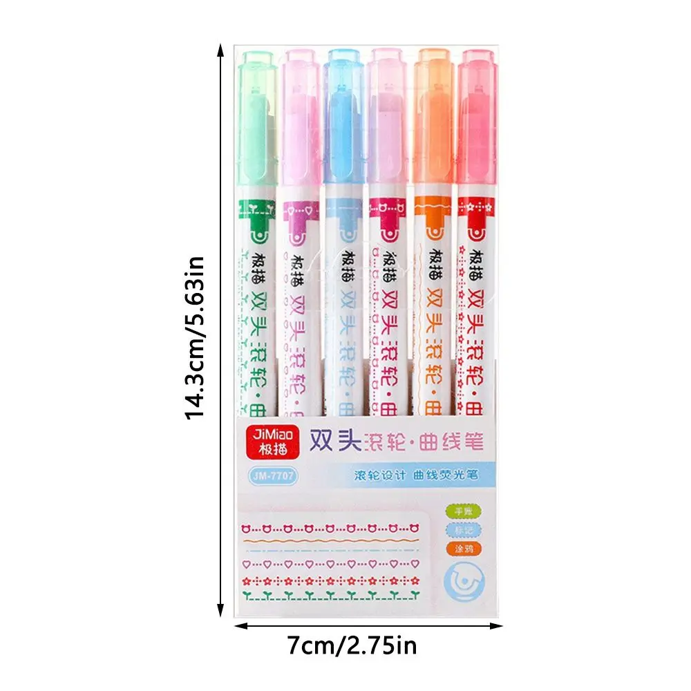 Double Pen Tip Curve Line Highlighter Pen 3/6PCS Creative Flower-shaped Curve Line Marker Student School Supplies Stationery