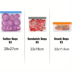 Eco - Friendly Reusable Silicone Food Storage Bag - Leakproof and Freezer Safe (10pcs C)