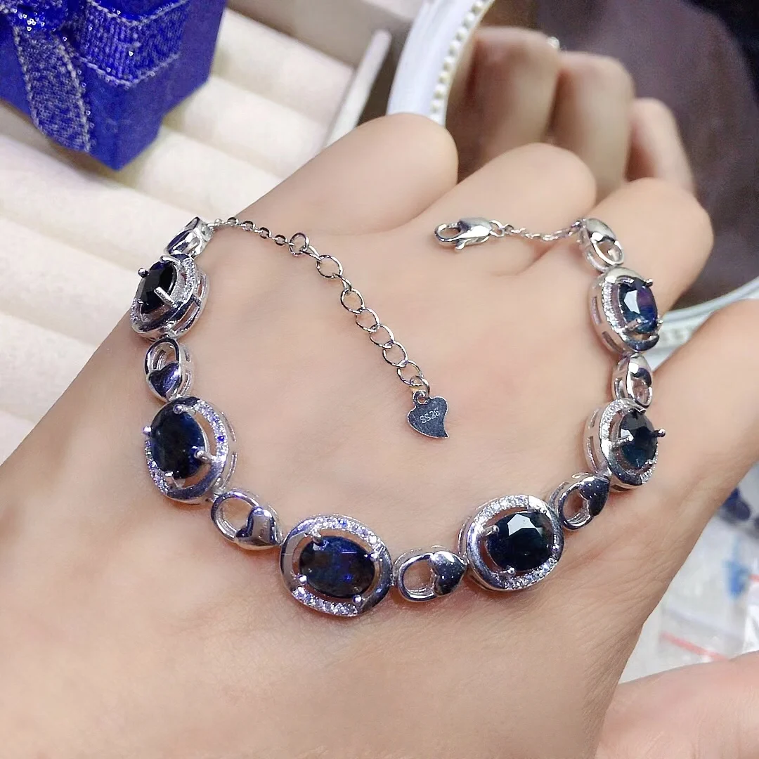 

Всего 6ct 100% натуральный черный Сапфировый Браслет для вечерние 6 мм * 8 мм сапфировый серебряный браслет с 3-слойным золотым покрытием без выцветания