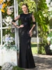 BABYONLINE فستان سهرة حورية البحر باللون الأسود بأكمام شفافة وخصر مطرز، فستان رسمي رومانسي للنساء