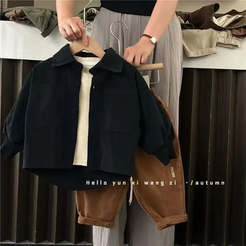Korean Style Boys Long Sleeve Shirt Breathable Soft Cotton Twill Fabric Shirt Stylish Baby Clothing from Mainland China