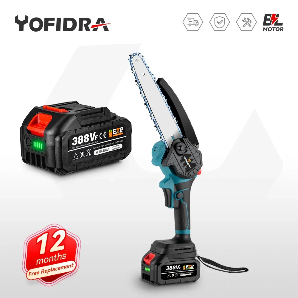 

Yofidra 8 Inch Brushless Electric Saw Automatic Oiler Handheld Garden Wood Logging Chainsaw for Makita 18V Battery Powered Tool