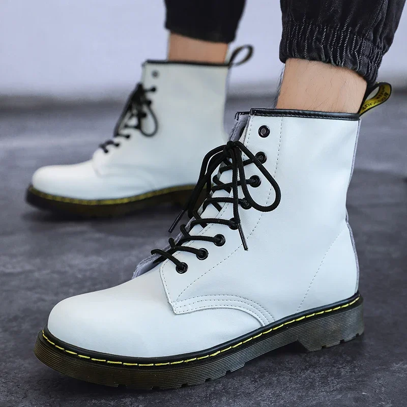 Men Genuine Leather Classic Six Hole Boots Fashion British Style Riding Short Ankle Boots Outdoor Size 35-48 Women's Boot