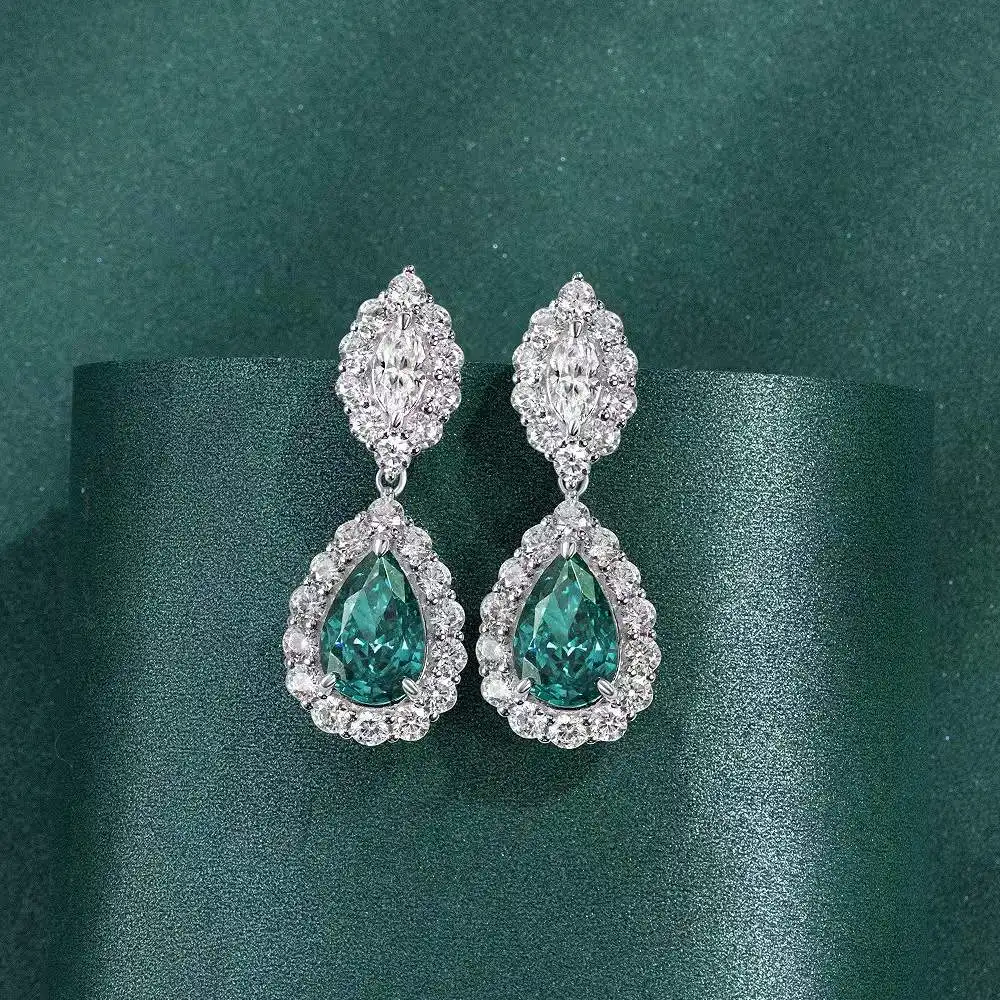 

Pear Cut 4ct Paraiba Tourmaline Silver 925 18k Gold Plating CZ Waterdrop Stud Drop Earrings Women for Party