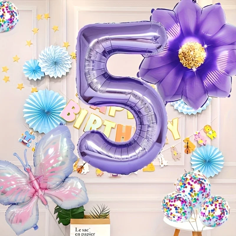 Purple Butterfly Theme Helium Balloons Decoration Set - 7PCS for Birthday, Wedding, Baby Shower & Gifts