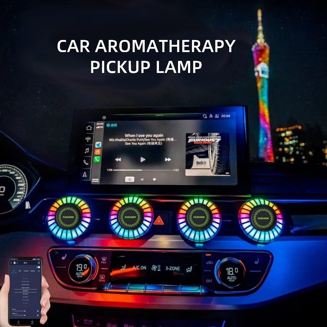 Car Air Freshener with LED Aroma Decorate Atmosphere Fragrance Accessorie  RGB Strip Sound Control Voice Rhythm Light APP Control