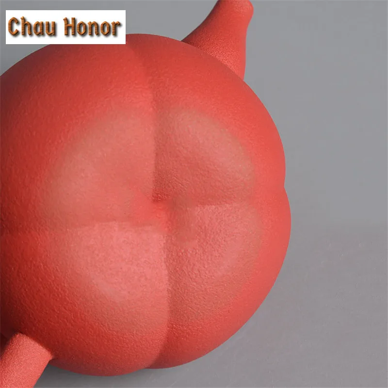 200ml Handmade Vermilion Persimmon Ceramic Teapot Retro Chinese Kung Fu Tea Gold Lid Small Master Pots As Wishes Gift Packaging