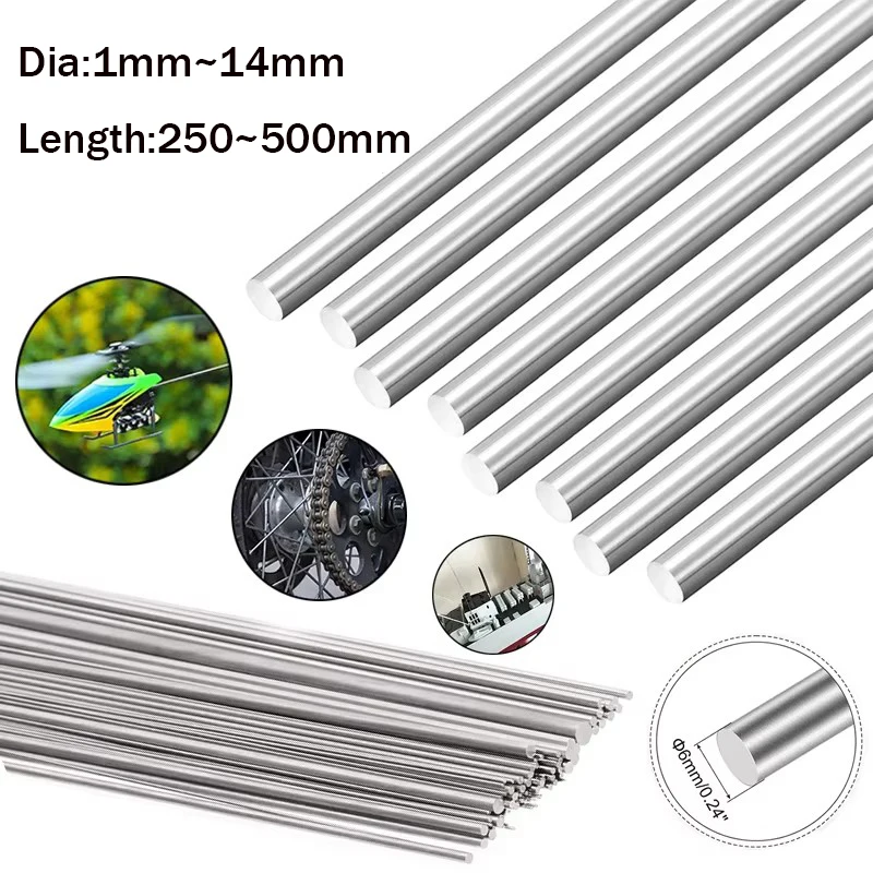 304 Stainless Steel Rod 1~5Pcs 1mm~14mm Diameter 250/330/500mm Solids Round Shaft Rod Bars for DIY Craft Model Car