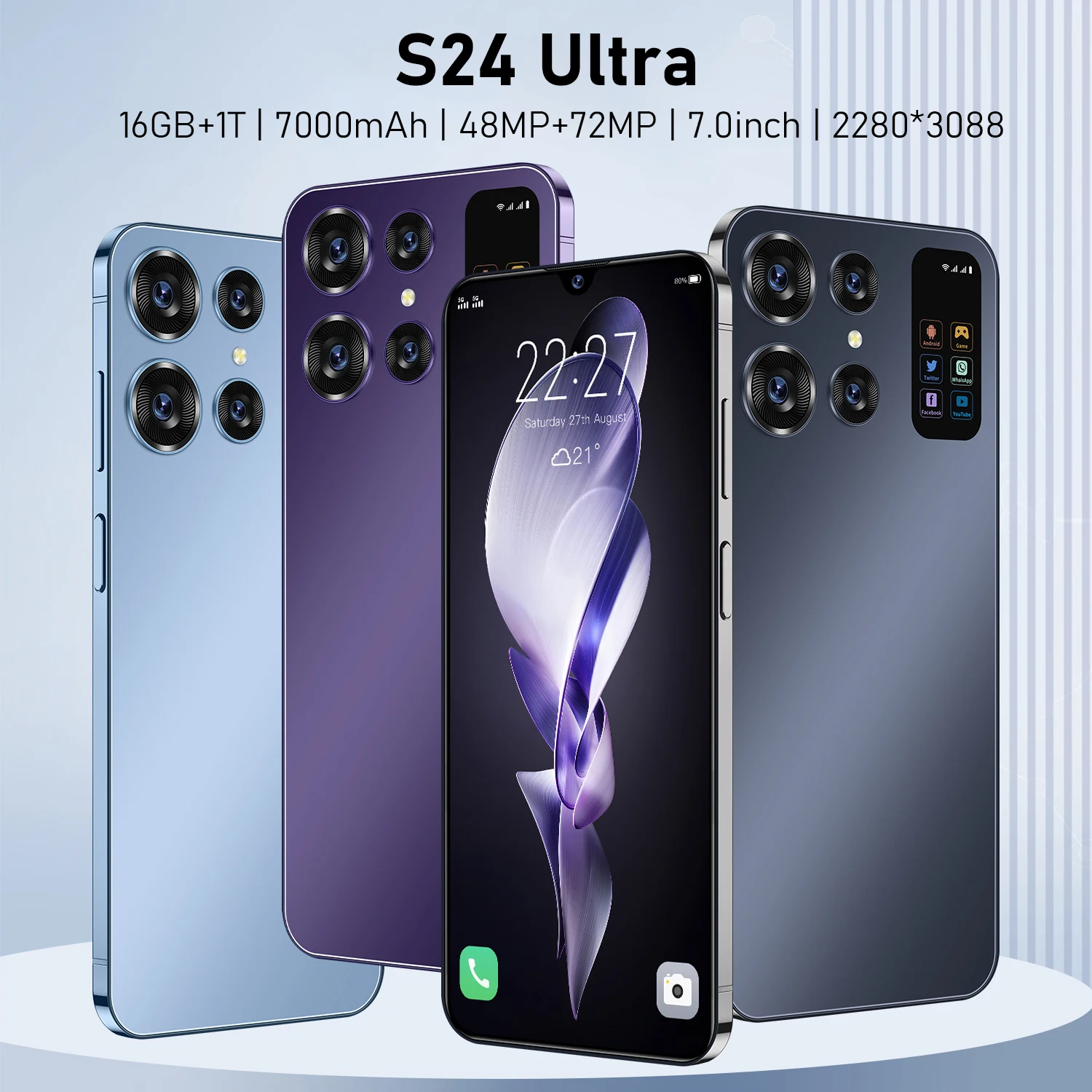 

S24 Ultra Android-смартфон, планшет, глобальная версия, 4G, сеть 5G, Qualcomm 8 Gen 2, хранилище 16 ГБ + 1 ТБ, 7000 мАч