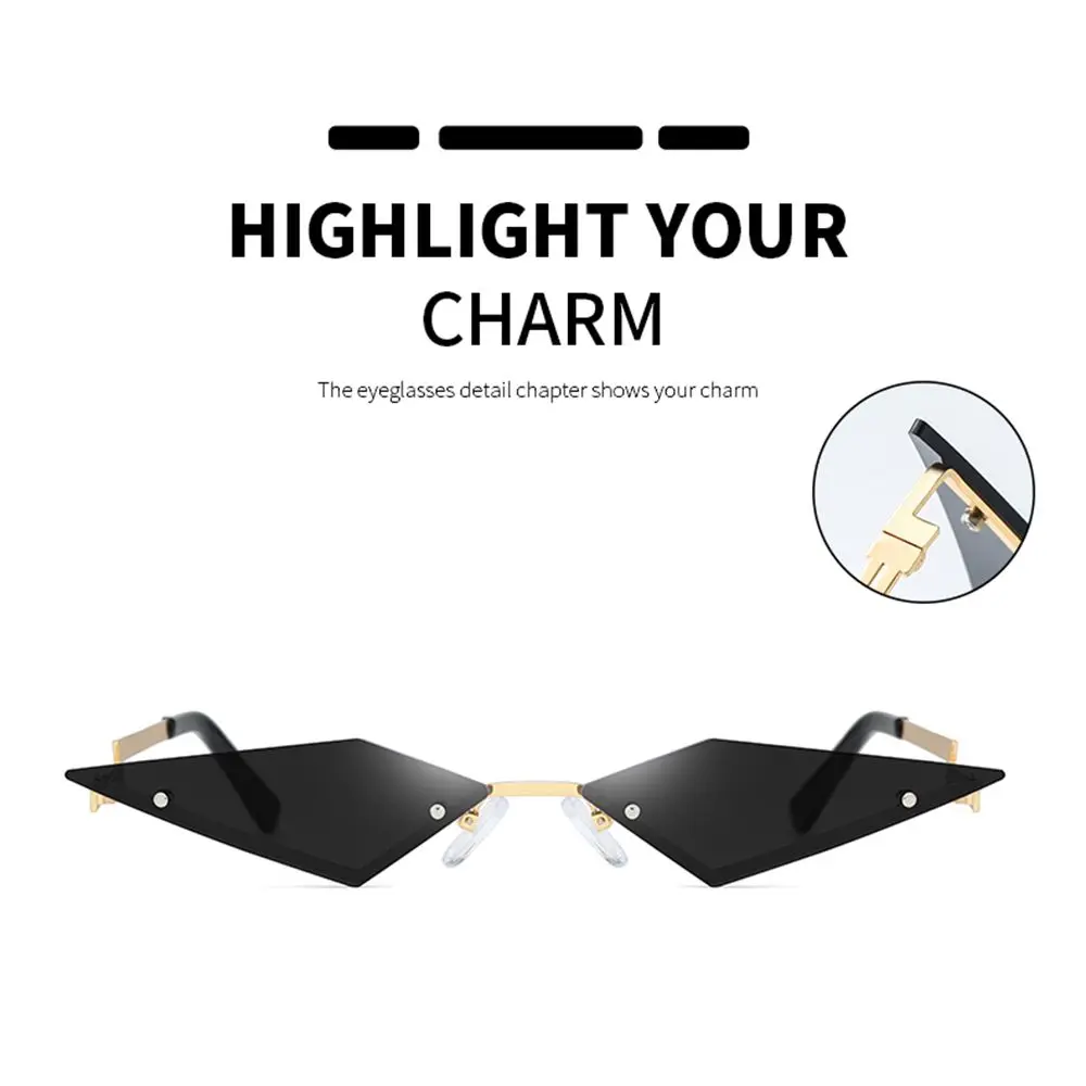 Narrow Trending UV400 True Film Lens Diamond Shape Fashion Women Sunglasses Rimless Sun Glasses