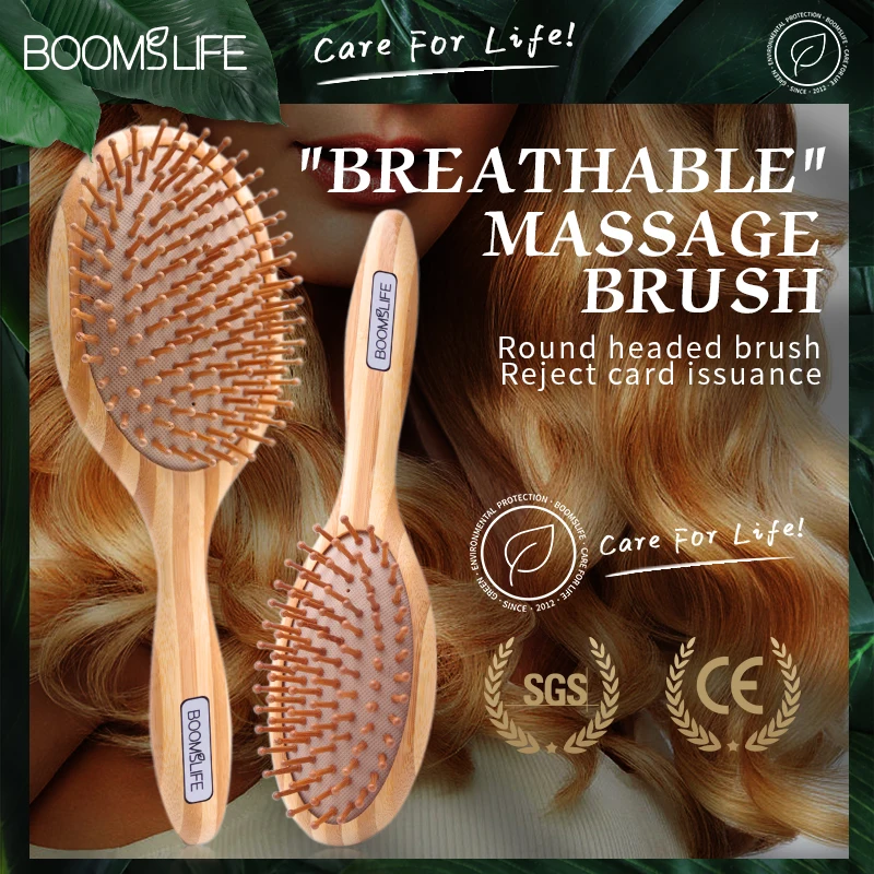 peach wood comb fine tooth for head massage hair care beard mustache anti static drop shipping Bamboo Hair Brush Women Professional HairBrush Wood Wide Tooth Comb Detangling Head Scalp Massage Brush Brosse Cheveux Femme
