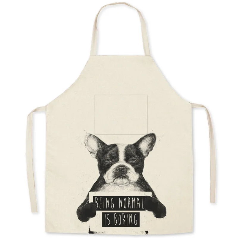 

Simple Puppy Print Sleeveless Apron Kitchen Cooking Housework Antifouling Adult Linen Apron House Things for Home and Kitchen