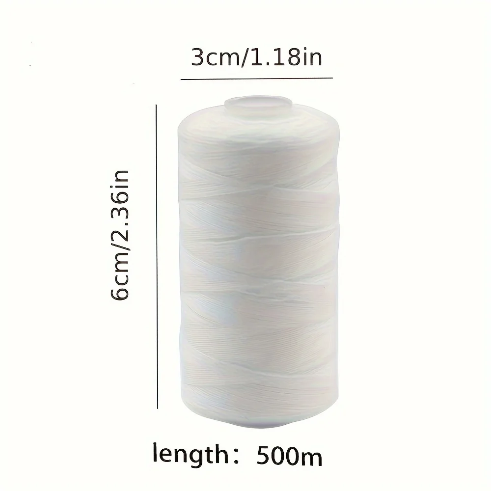 Set of 2 Durable Black and White Polyester Sewing Threads - 500M Each