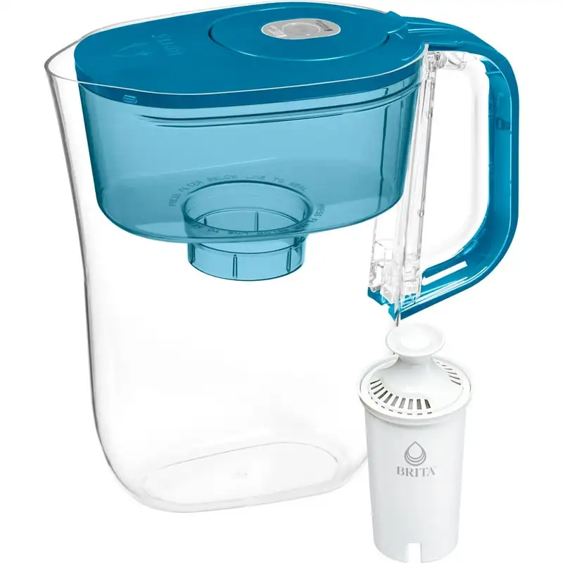 

6 Cup Denali Water Filter Pitcher with 1 Standard Filter, Transparent Teal Cups Fathers day gifts Water bottles Glass water jug