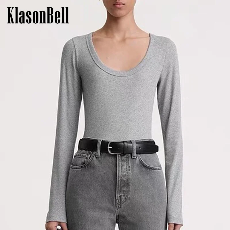 

1.30 KlasonBell Fashion Classic Besica Tee Ribbed Knitted Cotton Subcoating Top U-Neck T-Shirt For Women Clothes