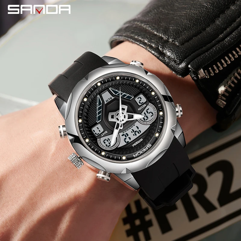 SANDA 9022 Men's Multifunctional Outdoor Waterproof Electronic Watches Digital Wristwatches Student Fashion Trend Military Style