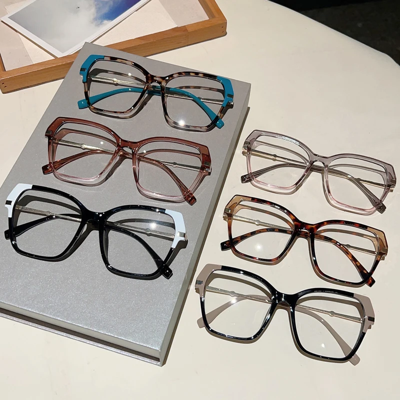 KAMMPT Übergroße Brillen für Damen 2026 Neue Mode Patchwork Optische Fassungen Trendiges Markendesign Blaulichtfilter Dekorative Brillen – Detail 4